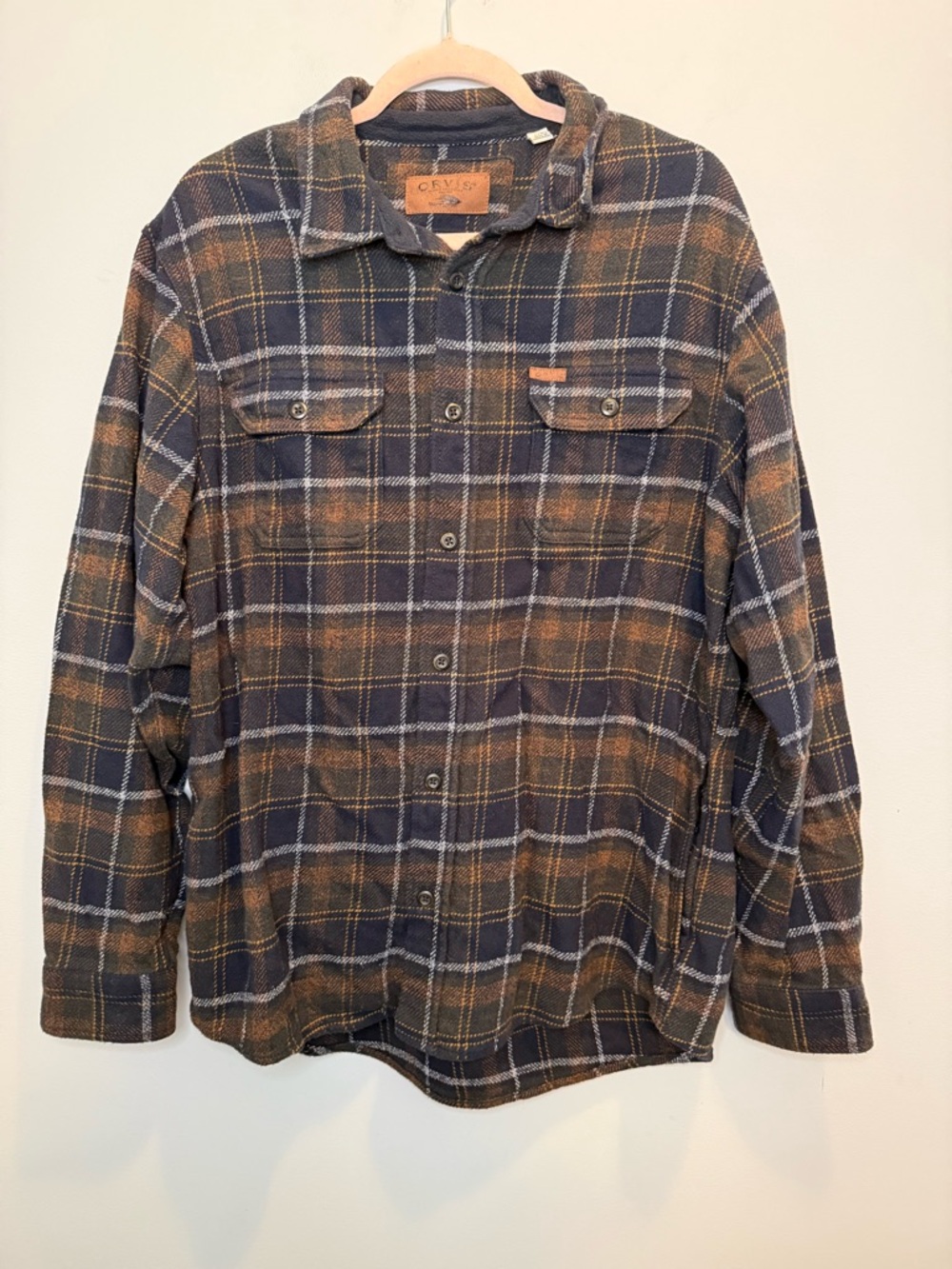 Orvis Plaid Flannel Shacket Men's Size Large Heavyweight 100% Cotton Gorpcore